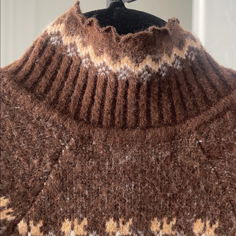 HOUSE OF HARLOW 1960 Brown Mock Neckline Double Zipper Wool Blend Sweater Size S - Picture 12 of 16